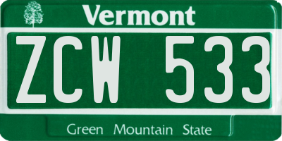 VT license plate ZCW533