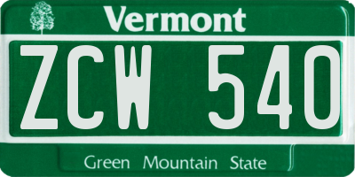 VT license plate ZCW540