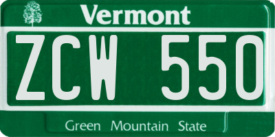 VT license plate ZCW550