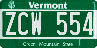 VT license plate ZCW554