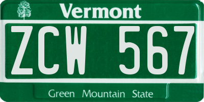 VT license plate ZCW567