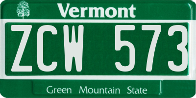 VT license plate ZCW573