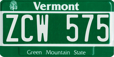 VT license plate ZCW575