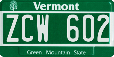 VT license plate ZCW602