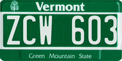 VT license plate ZCW603