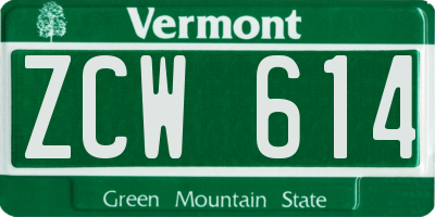 VT license plate ZCW614