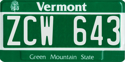 VT license plate ZCW643