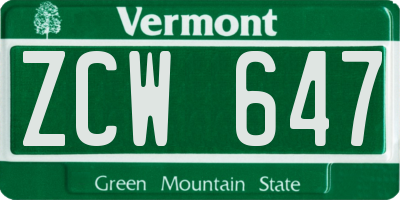 VT license plate ZCW647