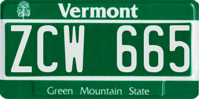 VT license plate ZCW665