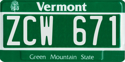 VT license plate ZCW671