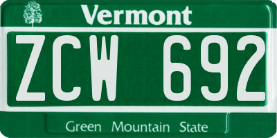 VT license plate ZCW692