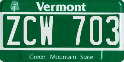 VT license plate ZCW703