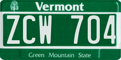 VT license plate ZCW704