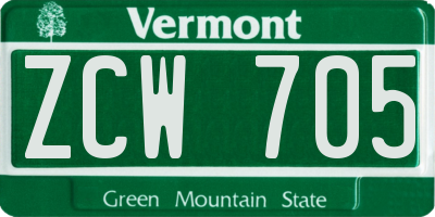 VT license plate ZCW705