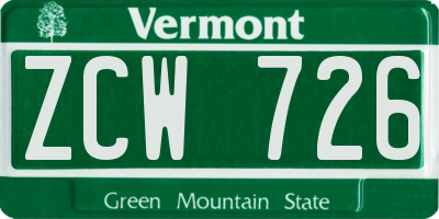 VT license plate ZCW726