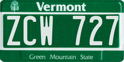 VT license plate ZCW727