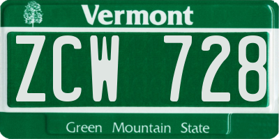 VT license plate ZCW728