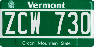 VT license plate ZCW730