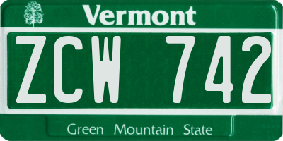 VT license plate ZCW742