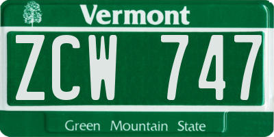 VT license plate ZCW747