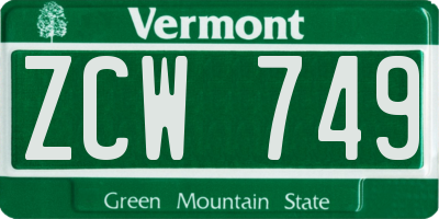 VT license plate ZCW749