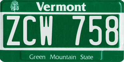 VT license plate ZCW758