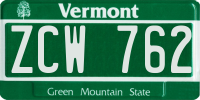 VT license plate ZCW762