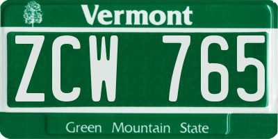VT license plate ZCW765