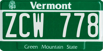 VT license plate ZCW778