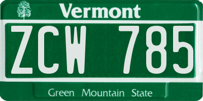 VT license plate ZCW785