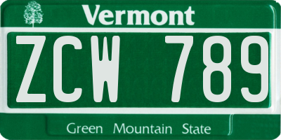 VT license plate ZCW789