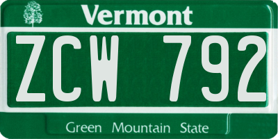 VT license plate ZCW792