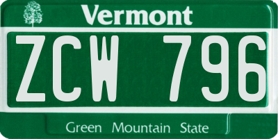 VT license plate ZCW796