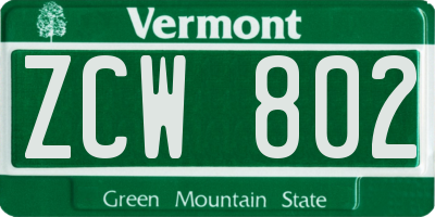 VT license plate ZCW802
