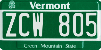 VT license plate ZCW805