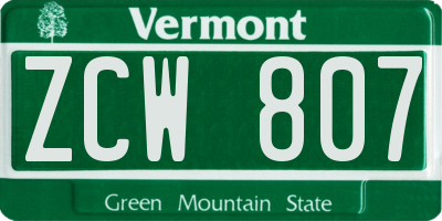 VT license plate ZCW807