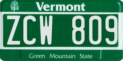 VT license plate ZCW809