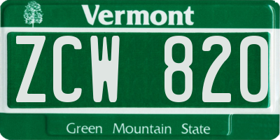 VT license plate ZCW820