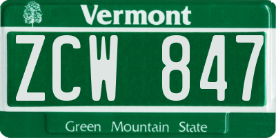 VT license plate ZCW847