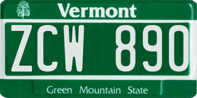 VT license plate ZCW890