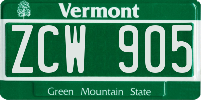 VT license plate ZCW905