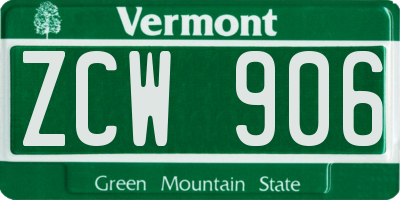 VT license plate ZCW906