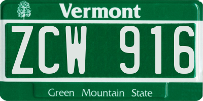 VT license plate ZCW916