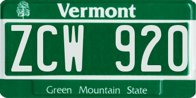 VT license plate ZCW920