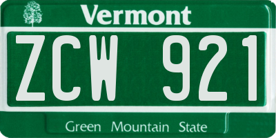 VT license plate ZCW921