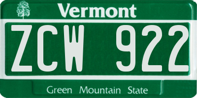 VT license plate ZCW922