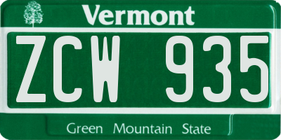VT license plate ZCW935