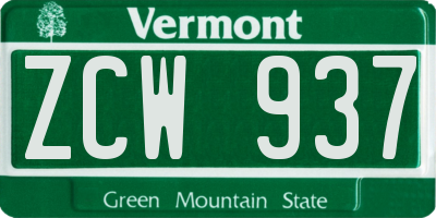 VT license plate ZCW937