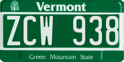 VT license plate ZCW938