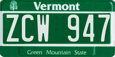 VT license plate ZCW947